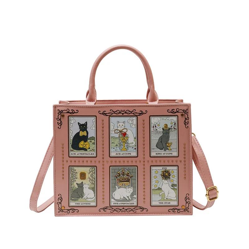 

Fashion Cat Elf Handbag Top Handle Tote Bag Square Crossbody Shoulder Bag Cute Cat Pattern Versatile Tote Bag Women Briefcase рожевий