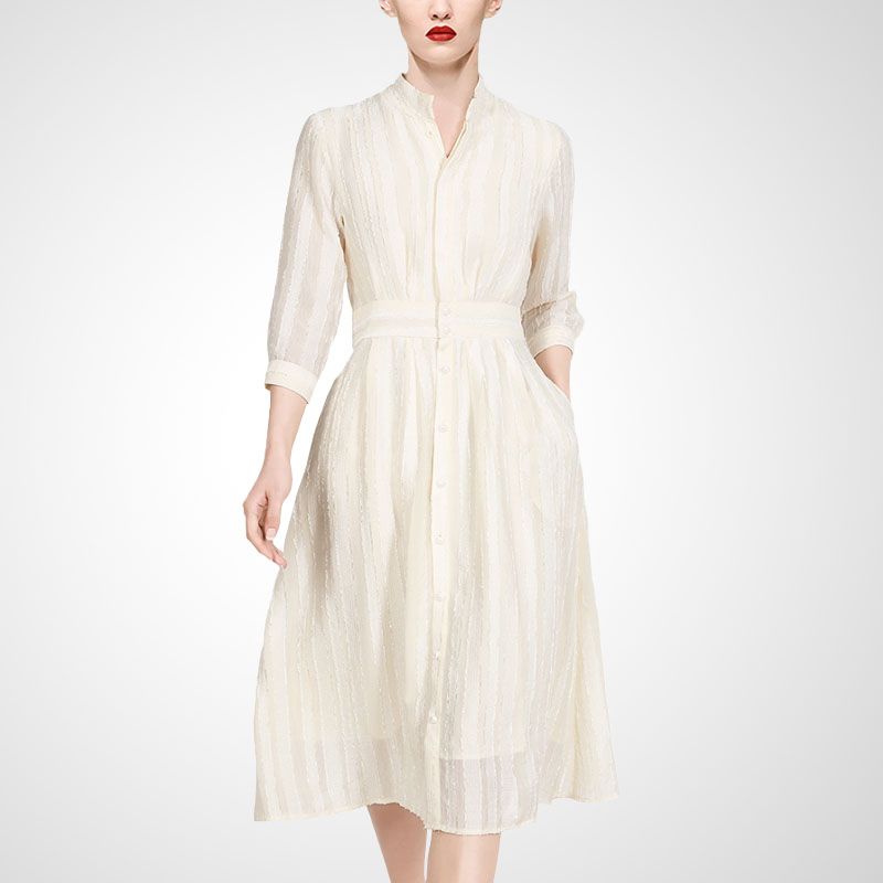 

Элегантное платье светской львицы в стиле ретро из жемчужного шелка тутового цвета Beige M