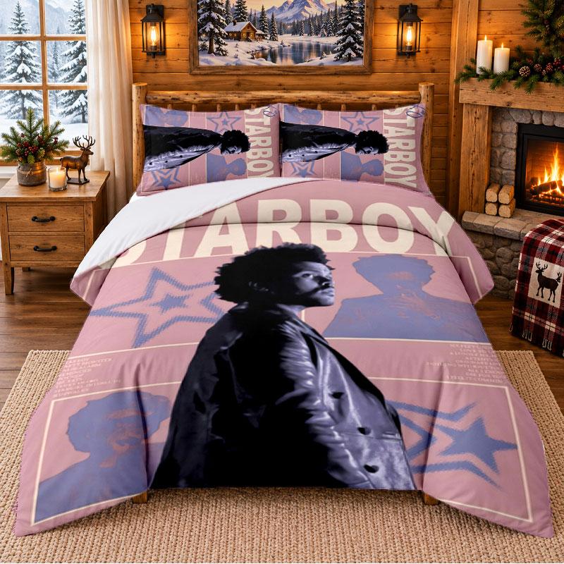 Set de Lenjerie de Pat cu Model The Weeknd 3 Piese Cearșaf și Fețe de Pernă Pentru Dormitor Interior