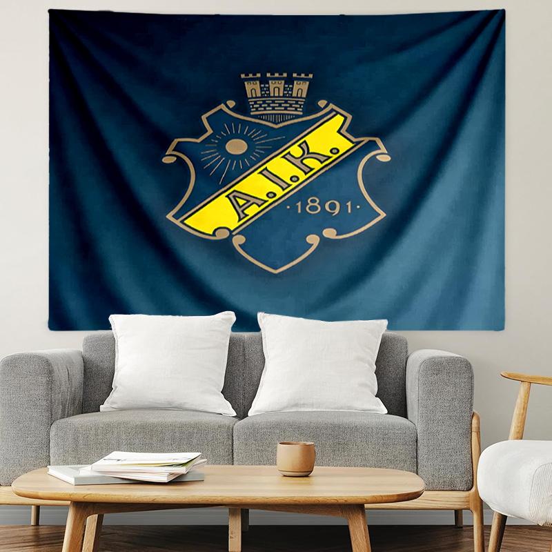 AIK Fotboll Druck Wandteppich, Leichte Wandbehang, für Schlafzimmer, Studentenwohnheim, Wohnzimmer, Heimkunstdekor, Geburtstags-Weihnachtsgeschenk für Freunde