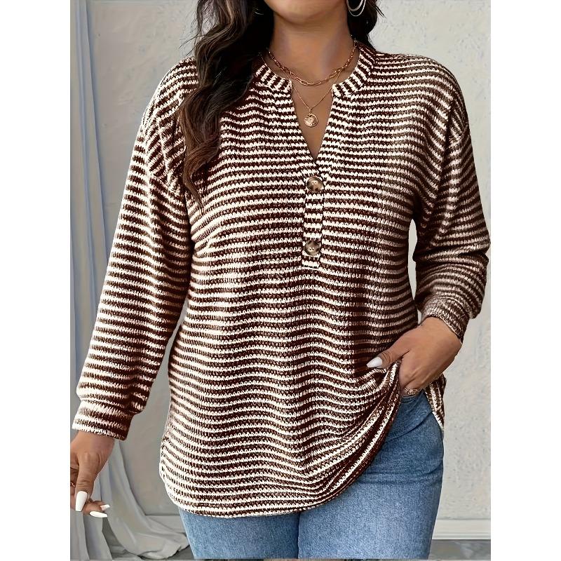 BITCED Women s Fashion Casual Solid Color Print V-Neck Long Sleeve Blouses & Shirts L