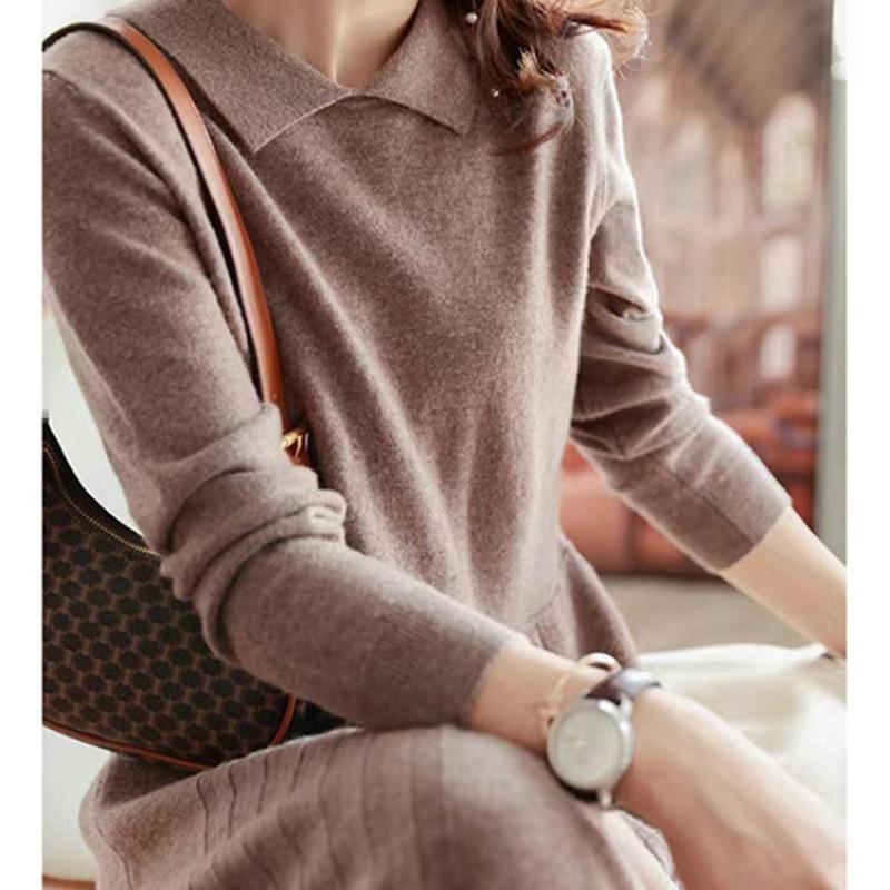 

Премиальная женская одежда с утолщенным пальто, длинная юбка с вязаным платьем-подкладкой внутри, осень и зима One Size верблюд