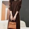 With coat knitted dress women's autumn and winter new temperament elegant semi-turtleneck medium and long base with sweater skirt