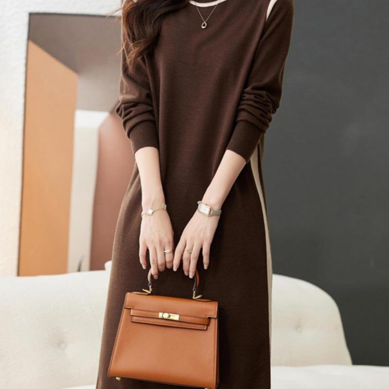 With coat knitted dress women's autumn and winter new temperament elegant semi-turtleneck medium and long base with sweater skirt