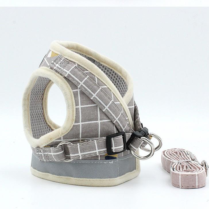 Reflective Plaid Harness Set for Dogs and Cats - Breathable, Includes Leash