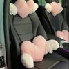 2pcs Plush Heart Car Pillow with Angel Wings - Neck Support for Seat - Fashionable Fabric Interior Accessories for Women's Car