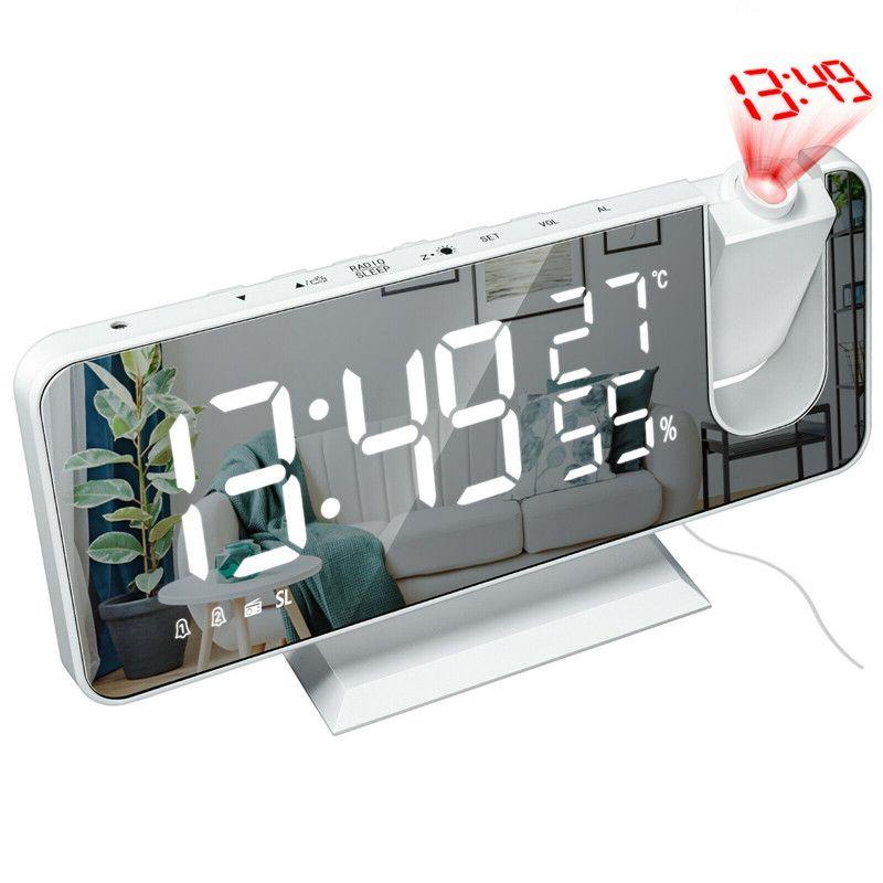 Digital Snooze Dual Alarm Clock With Projection Fm Radio 73 Mirror Led Display