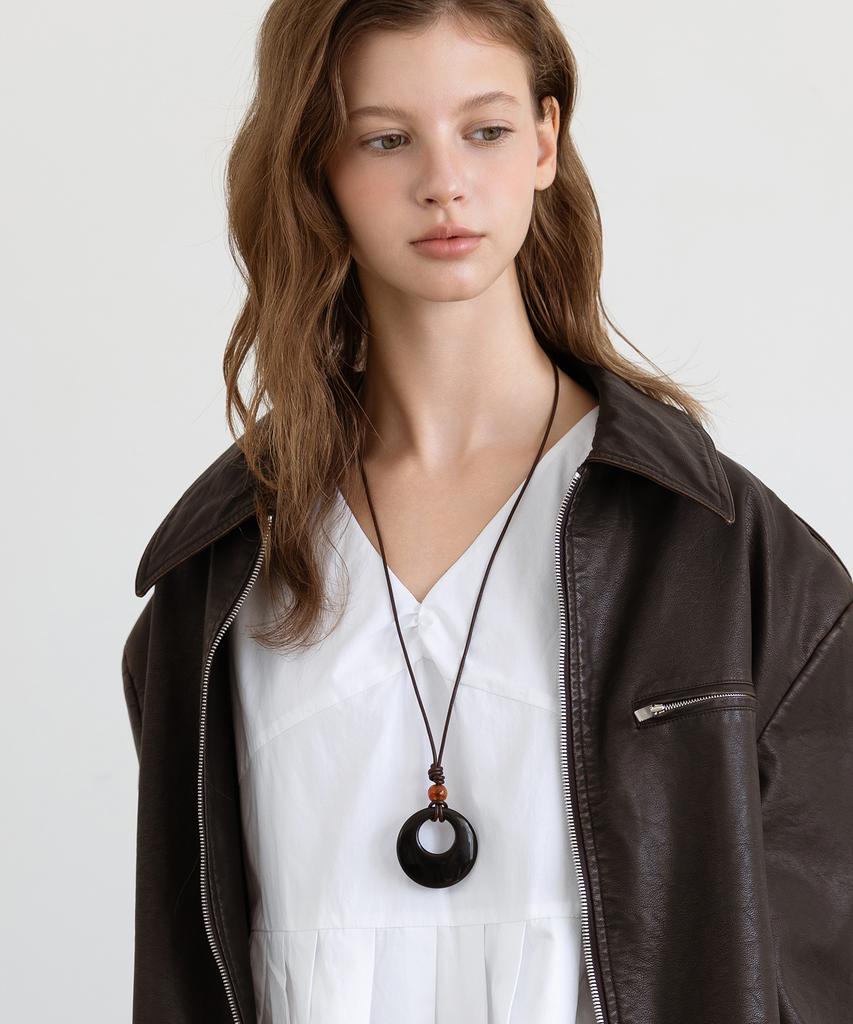 Tatiana Circle Ring Leather String Long Necklace Nz2536