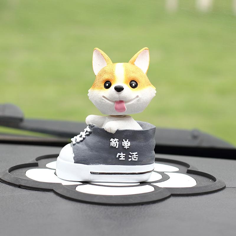 

Cute Dog Figurine Sitting in Sneaker Shoe Decorative Ornament Resin Material Small Size Collectible Gift Item for Desk Shelf Display One Size