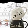 Keramik Süße Katzen Tassen mit Löffel Kaffee Tee Milch Tier Tassen mit Griff Schwarz und Weiß Paar Tasse 400ml Trinkgeschirr Schöne Geschenke