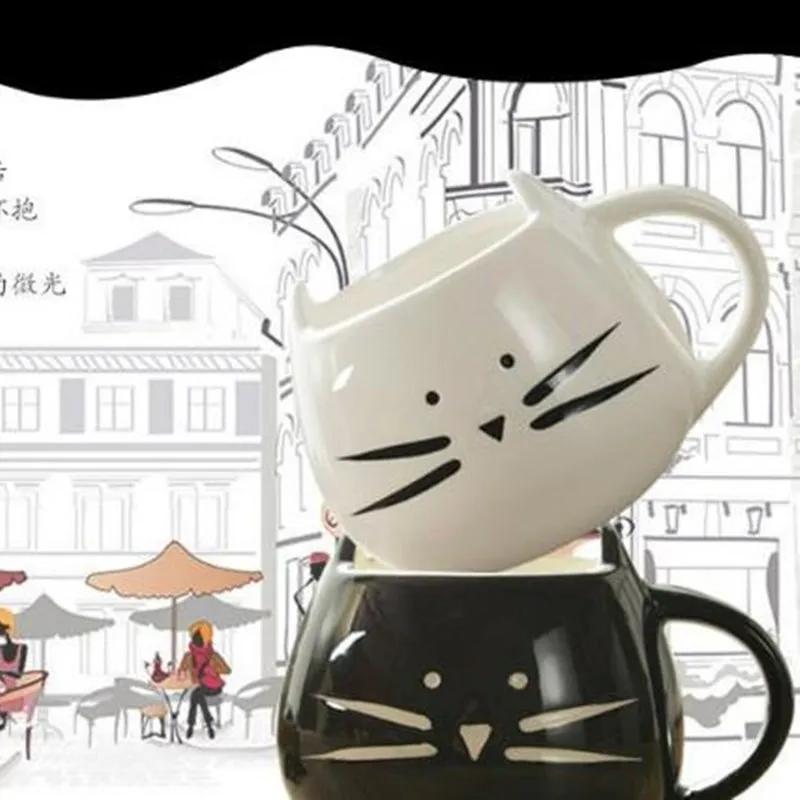 Keramik Süße Katzen Tassen mit Löffel Kaffee Tee Milch Tier Tassen mit Griff Schwarz und Weiß Paar Tasse 400ml Trinkgeschirr Schöne Geschenke