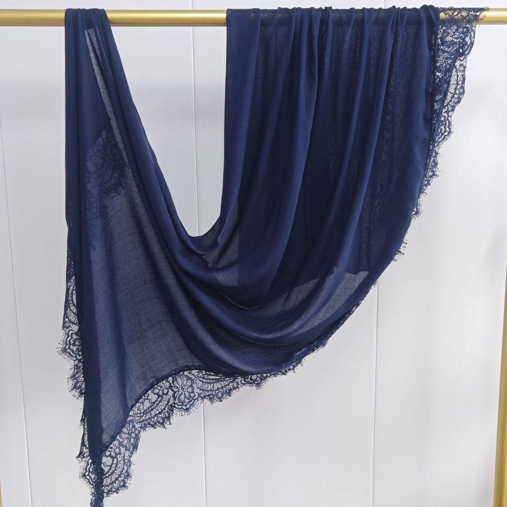 Cotton Muslim Instant Turban with Lace Trim Islamic Crinkle Shawl New Islamic Headscarf