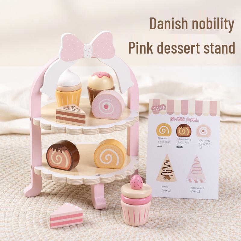 Pink Dessert Stand Role-Playing Toy for Children - Afternoon Tea Cake & Ice Cream Simulation Gift