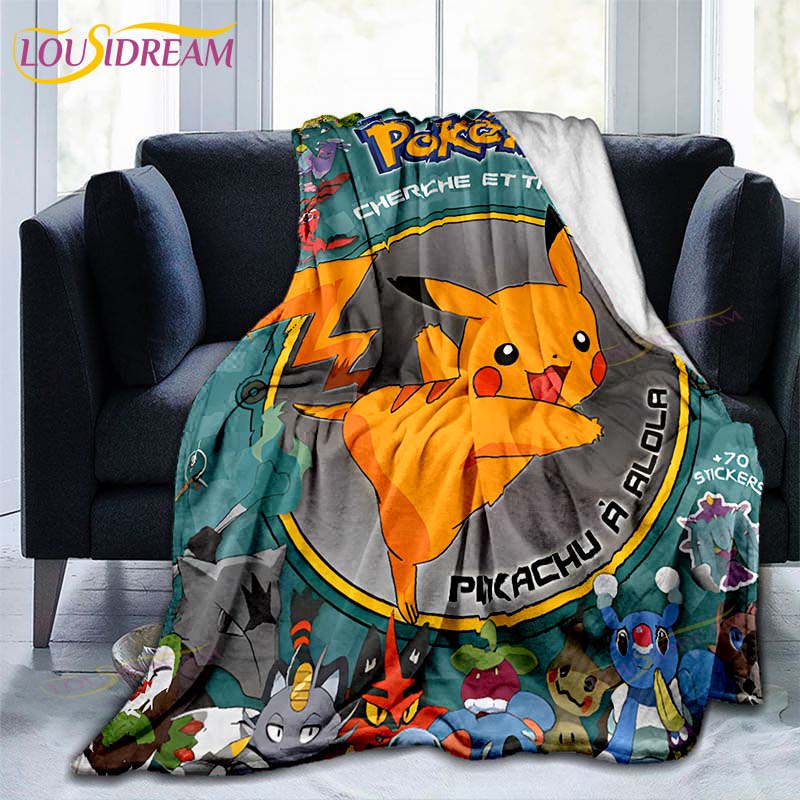 Manta decorativa con estampado de Pokémon, funda de edredón para sofá, ropa de cama de viaje, manta decorativa, manta de franela, colcha, mantas del Grinch