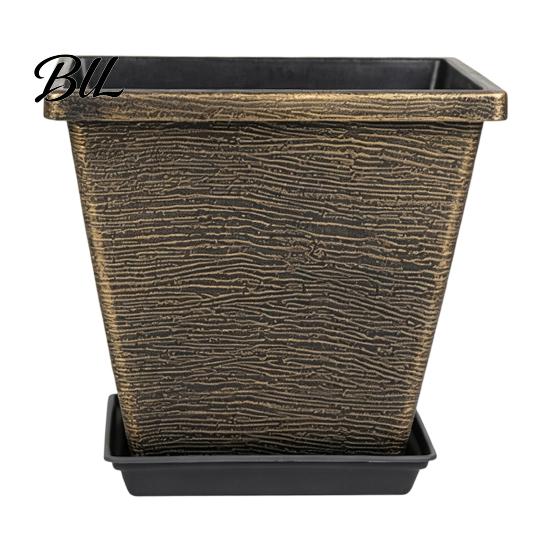 Retro Style Planter Pots Square Resin Planter, 10 Inch Large Plant Pot with Drainage Hole, Modern Saucer Decorative Garden for Indoor Outdoor Plants,