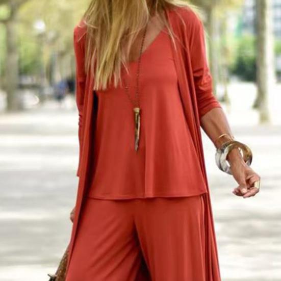 3-teiliges/Set Damen Unifarbene Lockere Passform Lässiges Outfit V-Ausschnitt Trägerweste Gerade