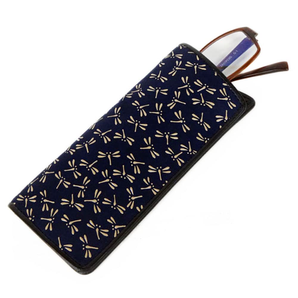 Inden Eyeglasses Sack Navy Blue Deerskin with White Dragonfly Soft 16cm x x Inden-ya 4203, Lacquer, Pattern, Type, 7.3cm 1.8cm