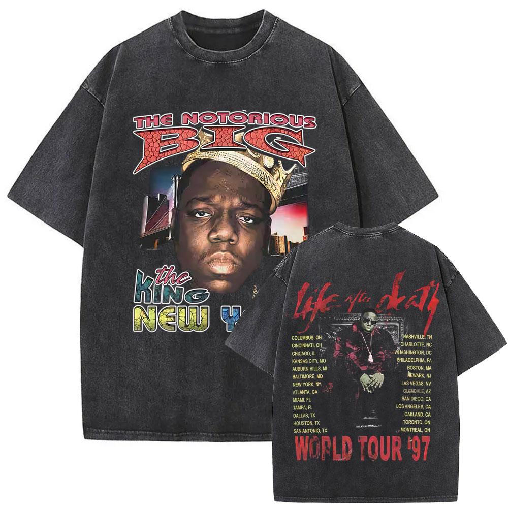 Washed Vintage Rapper The Notorious Big World Tour 97 T-shirt Biggie Smalls Print T Shirts Men Women Hip Hop Oversized T-shirts S разноцветный