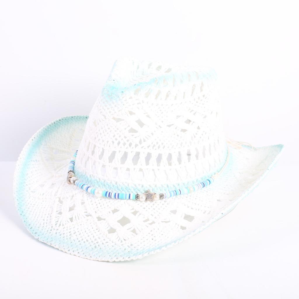 Popular European and American fashion hollow woven hat straw hat men's and women's classic outdoor western denim straw hat