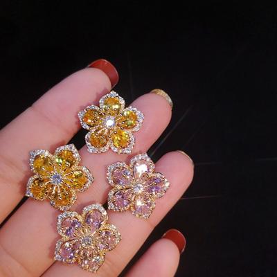 Luxury 925 Silver Needle Temperament Flower Earrings for Women Fashion Exquisite Earrings Socialite Personality Stud Earrings