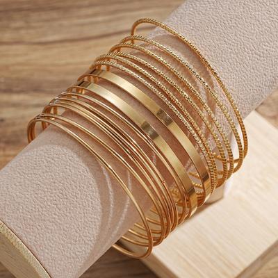 Vintage Irregular Bracelet Set Gold Exaggerated Glossy Zinc Alloy Bangle Jewelry Gift for Women Girls