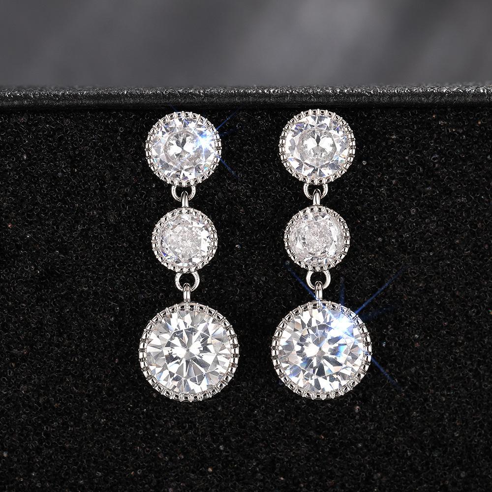 New  Silver Needle  Luxury Round 5A Zirconia Drop Earring Female Popular Brand of High-end Vintage Stud Earrings