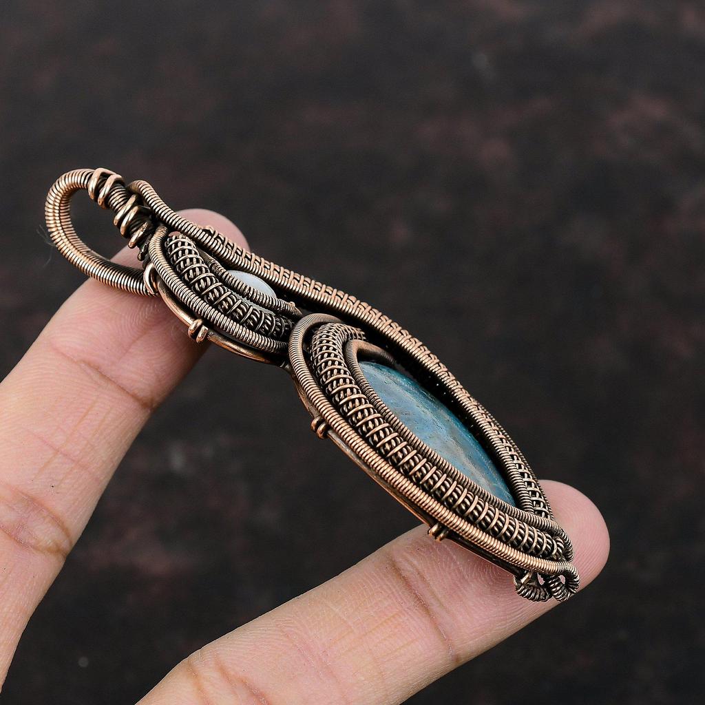 Neon Apatit Anhänger Kupferdraht umwickelter Anhänger Regenbogen Mondstein Anhänger Handgefertigter Edelsteinschmuck Einzigartiger Anhänger zum Verschenken Kupferschmuck