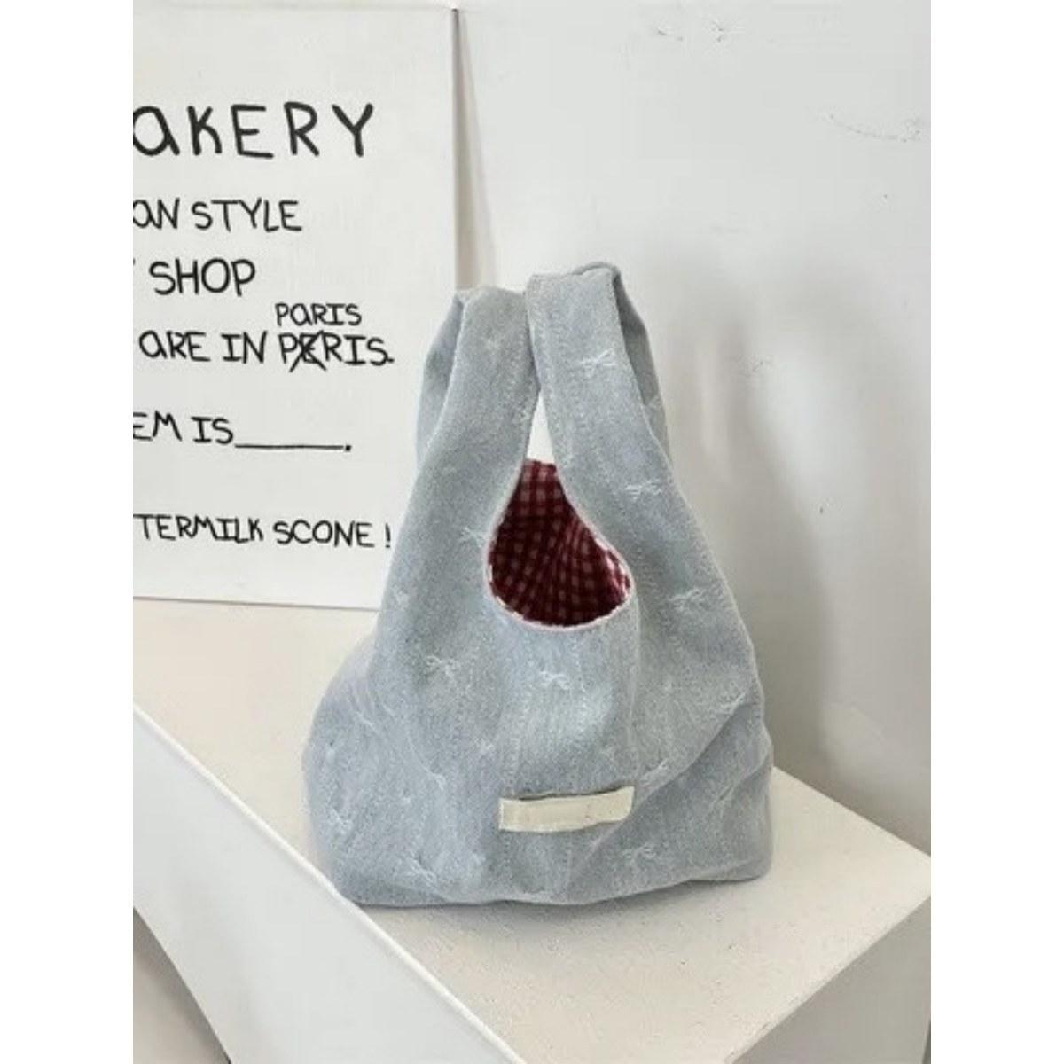 

Сумка-тоут из денима с вышивкой, новая, большой вместимости, для поездок на работу, для студентов, для учебы, на плечо светло-синий