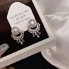 Real Gold Plated 925 Silver Needle Earrings, Natural Freshwater Pearl Flower Drop Earring, Elegant Floral Dangle Stud Earrings For Women Wedding Party