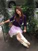 French Retro Asymmetrical Satin Patchwork Skirt with Lace and Polka Dots for Autumn