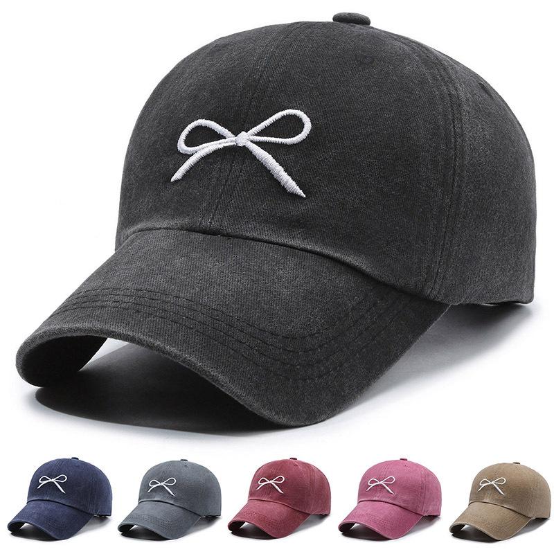 Bow cap women's new spring and summer European and American fashion ins washed and made old cowboy hat sunscreen baseball cap