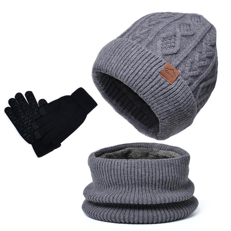 Ciepły z aksamitnym kapeluszem, rękawiczkami i szalikiem, zimowym, odpornym na zimno wełnianym kapeluszem, europejskim i amerykańskim, męskim, dzianinowym