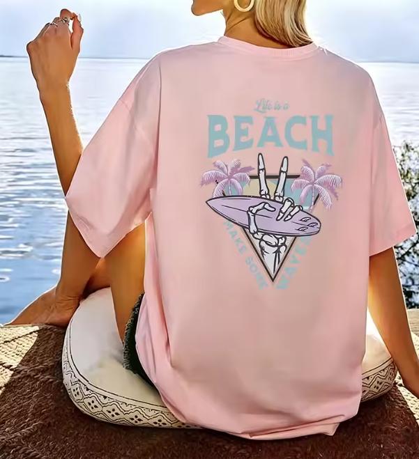 Life Is A Beach Letter Printed Casual T Shirt Oversize T Shirts Unisex Unisex TShirt Round Neck Short Sleeve Comfortable Tee Shirt