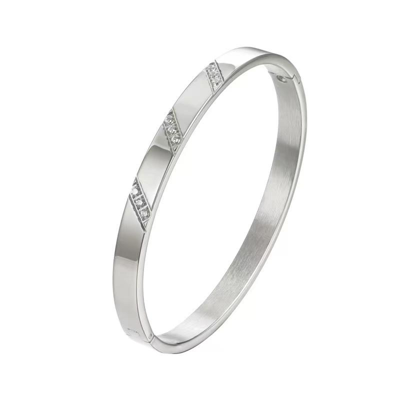 Stainless Steel Men s and Women s 18K Gold-plated Diamond Fashion Jewelry Bracelet Waterproof Bracelet Gift Party 17.5cm&Stainless Steel