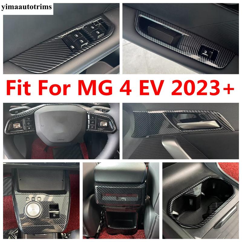 Window Lift / Head Light / Steering Wheel / Gear Shift Panel Cover Trim For MG 4 EV 2024 Carbon Fiber Accessories Interior