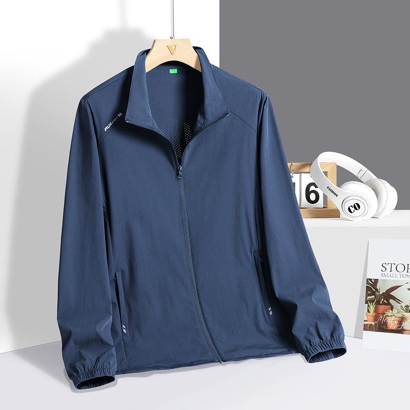 2026 UPF50+ Ice Silk Lightweight Breathable Stand Collar Jacket for Middle-aged & Elderly Men - Sun Protection, No Hood, Single Layer.