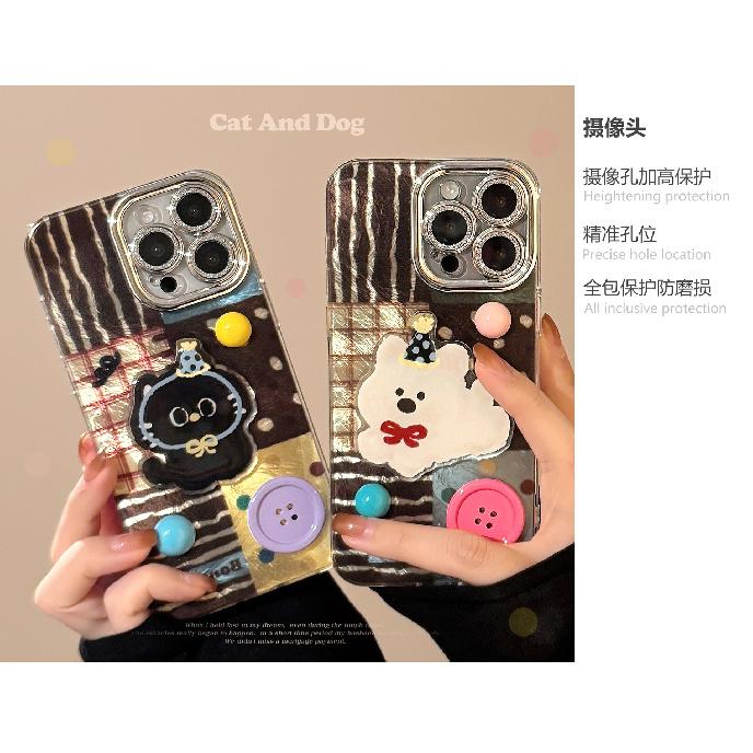 3D Button Puppy Cat Apple 17 Phone Case for iPhone 16, suitable for 14 Pro Max, Korean Cartoon 13 Hard Case