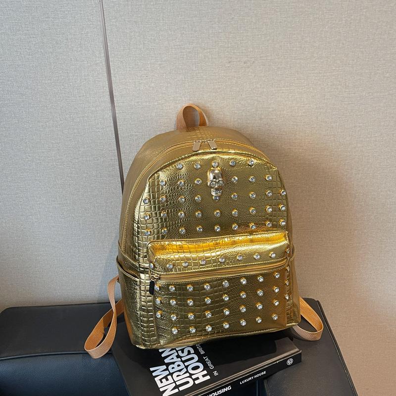 Schoolbag1011 new Korean version fashion rivet soft pu texture solid color backpack casual women's backpack trendy bag
