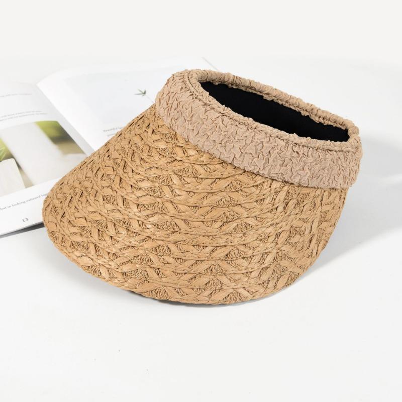 New High-quality Pleated Straw Empty Top Hat Children's Spring and Summer Seaside Beach Vacation Sunscreen Visor