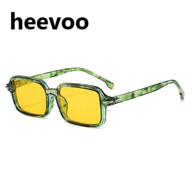 Occhiali da Sole Quadrati Vintage per Uomo Donna Lente Verde Oceano UV400 Montatura Rettangolare Occhiali alla Moda Borchie Occhiali da Sole