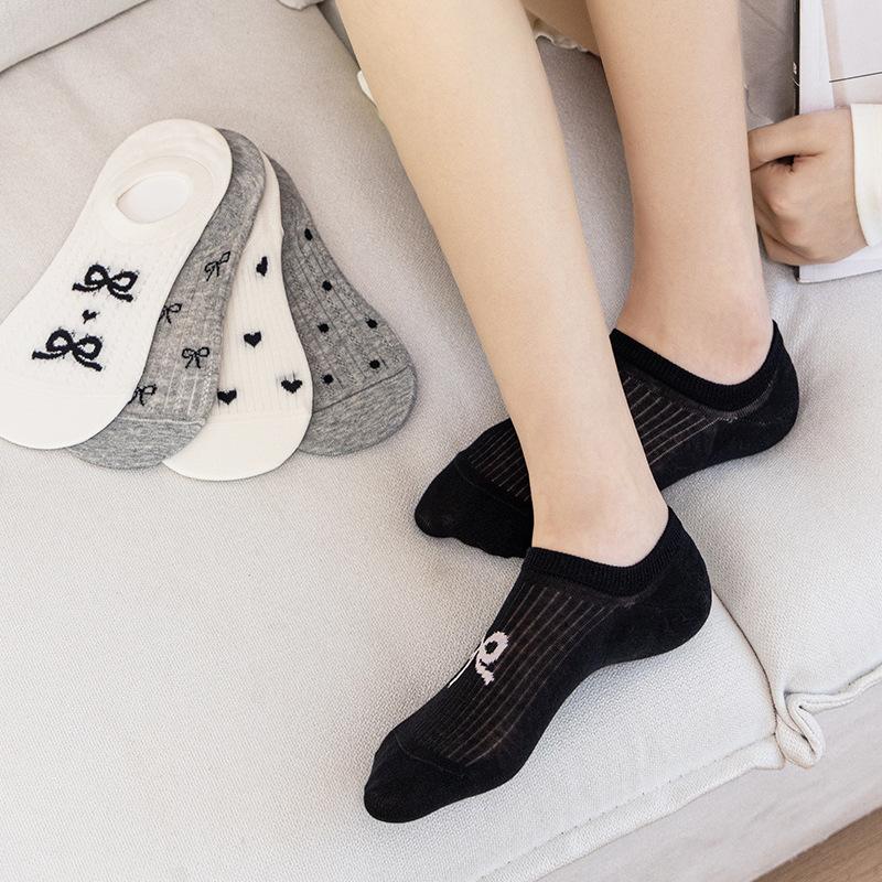 5 Paar Damen Frühling und Sommer Dünnes Netz Schleife Atmungsaktiv Flachmündig mit Niedlichen Unsichtbaren Socken