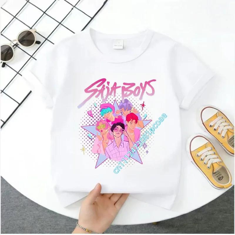 Summer Movie Soft Polyester KPop Demon Hunters Girl's T-Shirt Anime SAJA BOYS Short-sleeved Shirt Fashion Tee Parent-child Outfit