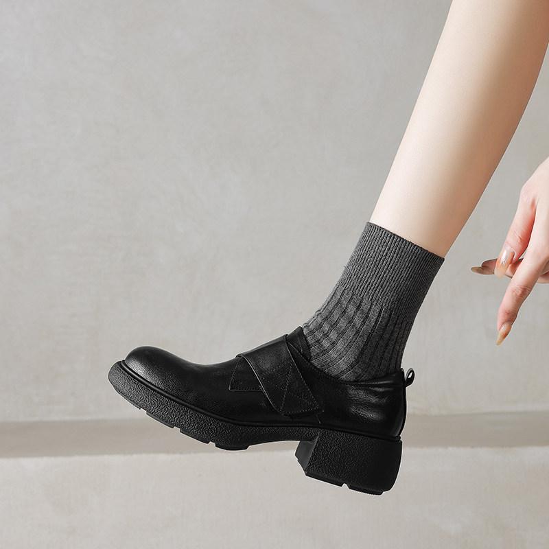 

Loafers for Woman Black Platform Leather Shoes Woman New Genuine Leather Soft Sole Single Shoes Women s British Retro Loafers 40 чорний