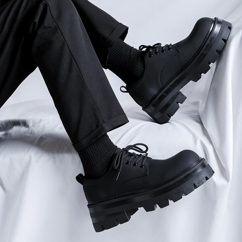 ins small leather shoes men's head high sense summer breathable black lace-up suit shoes casual versatile shoes 6113-R