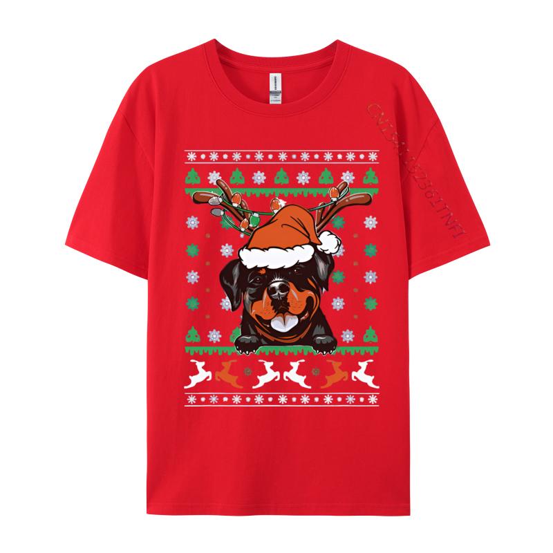 Classic Tshirt Ugly Christmas Rottweiler Reindeer Tshirt For Unisex Printed T Shirt Cotton Green And White Graphic T Shirt