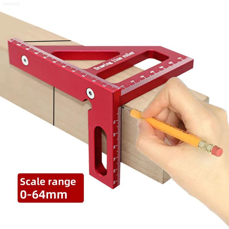3D Multi Angle Aluminum Red Measuring Ruler 45/90 Degree Woodworking Square Protractor Drawing Line Miter Triangle Layout Tool