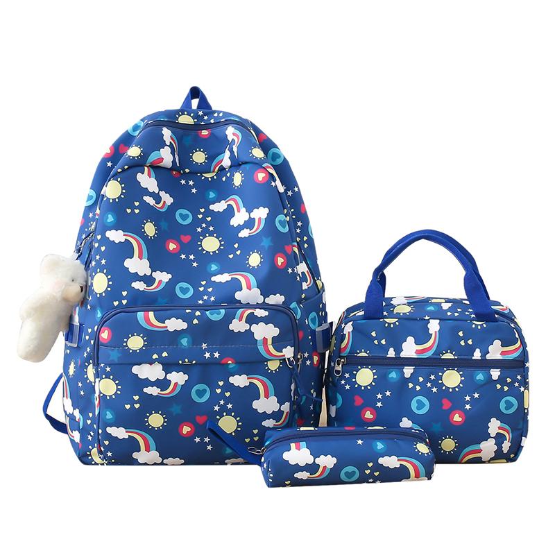 Women's Backpack Three-Piece Set Rainbow Print Student Schoolbag Large Capacity Backpack