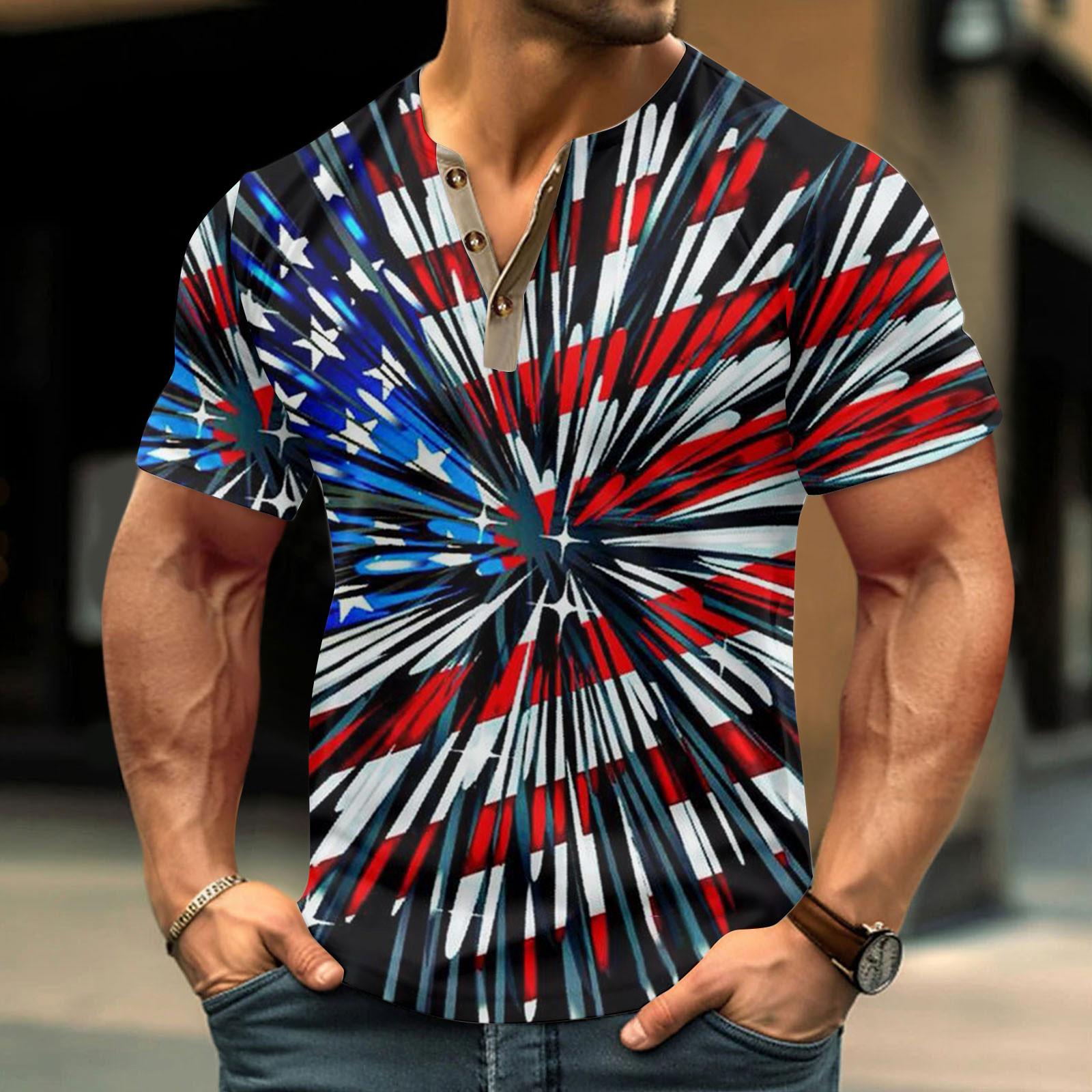 Винтажная летняя мужская футболка уличная одежда 3 пуговицы свободная одежда футболка с коротким рукавом и принтом S 1585₽