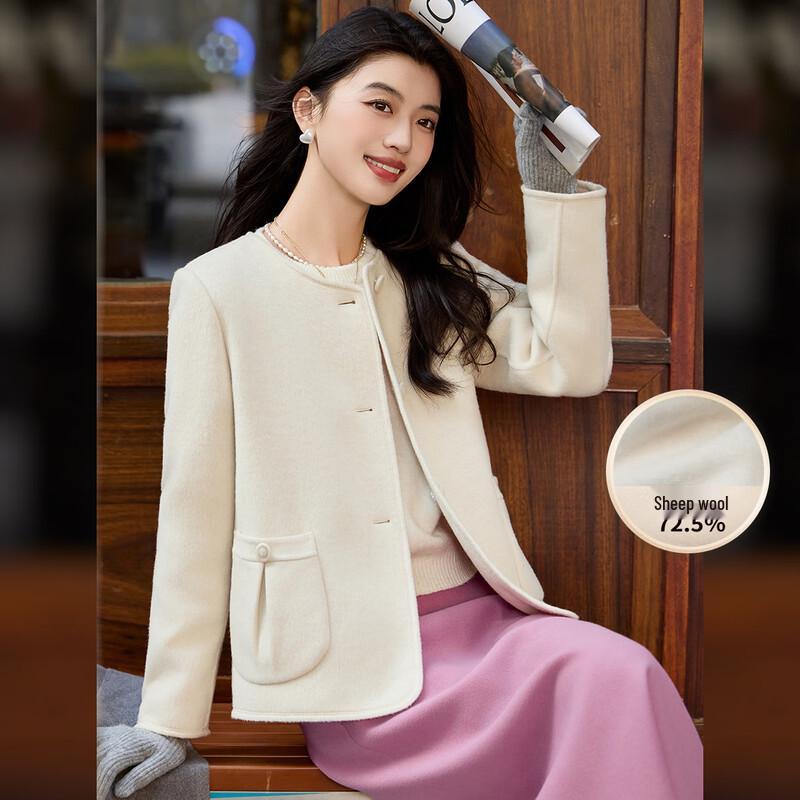 

Women s Elegant Round Neck Short Wool Blend Coat XL