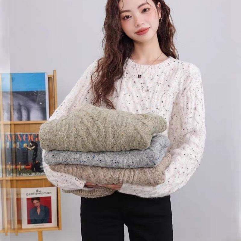 Lazy Style Soft Glutinous Color Dot Sweater for Girls Loose Knit Pullover Versatile Casual Top for Autumn and Winter Jacket New
